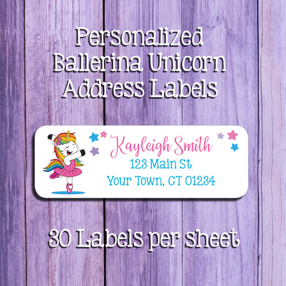 BALLERINA UNICORN Return Address Labels, Personalized