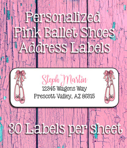 PINK BALLET SHOES Personalized Address Labels, Return Address Labels, Toe Shoes, Ballet Slippers - J & S Graphics