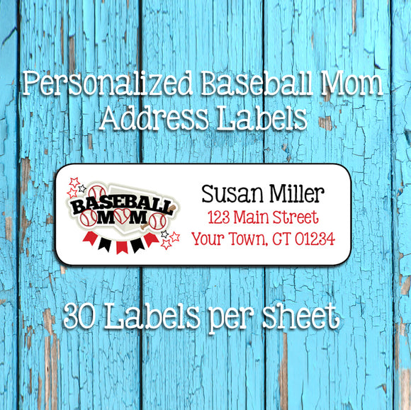 BASEBALL MOM Return Address Labels, Personalized