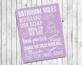 BATHROOM RULES 8x10 Typography Art Print, Choice of 8 Colors - J & S Graphics