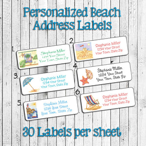 BEACH theme Return Address Labels Seaside, Beach, Ocean 2, Personalized - J & S Graphics