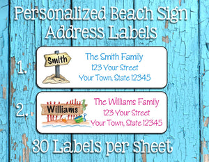 Personalized Custom BEACH SIGN Return Address Labels, Family Name - J & S Graphics