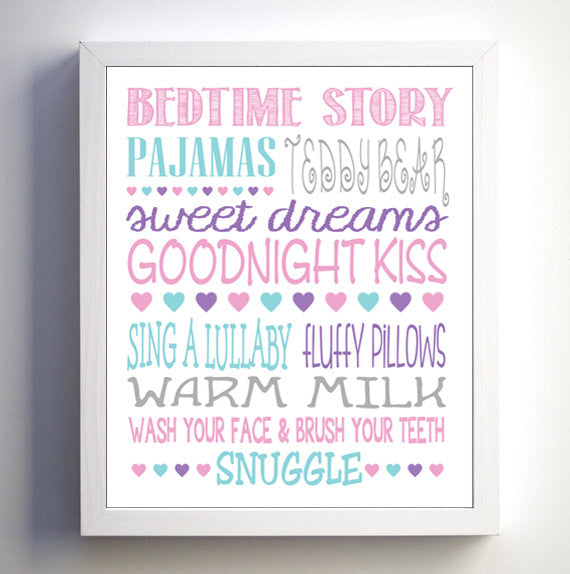 BEDTIME PRINT for Baby's or Child's Room 8x10 Wall Typography Decor, Nursery Print - J & S Graphics