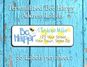 BEE HAPPY Return ADDRESS Labels, Be Happy, Personalized - J & S Graphics
