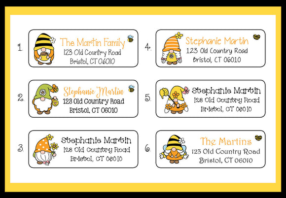 Bumble BEE GNOMES Labels, Property of, ADDRESS Labels, Sets of 30 Personalized Labels
