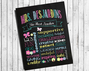 Personalized Gift for Teacher Appreciation Digital Printable Wall Decor Gift - DIY - J & S Graphics