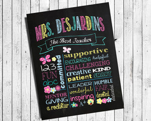 Personalized Gift for Teacher Appreciation 8x10 Wall Decor Gift Print - J & S Graphics