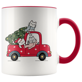 CATS in TRUCK with CHRISTMAS TREE 11oz Color Accent Coffee Mug