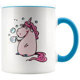 Pink Unicorn Blowing Bubbles Color Accent 11oz Coffee Mug - J & S Graphics