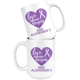 END ALZHEIMER'S Love Never Forgets purple ribbon 11oz or 15oz COFFEE MUG