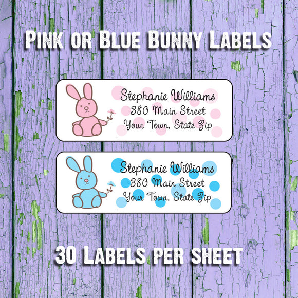 Blue or Pink Bunny Return ADDRESS Labels, Cute for Baby Shower, Personalized - J & S Graphics