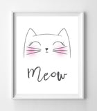 MEOW Kitty Face 8x10 Typography Wall Decor, Printable Instant Download, Cat, Kitten, Whiskers - J & S Graphics