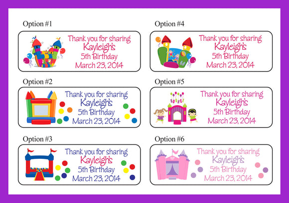 BOUNCE HOUSE Birthday Party Labels for Mini Bubbles, Favors or Address, Personalized - J & S Graphics