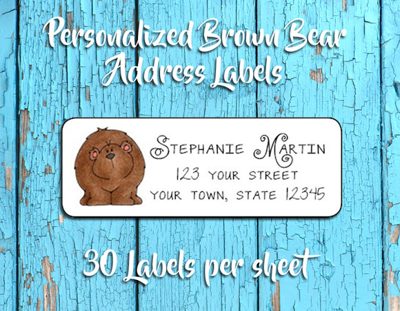 Big Cute BROWN BEAR Address Labels, Personalized - J & S Graphics