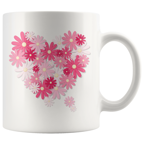PINK DAISIES Design COFFEE MUG 11oz or 15oz, heart flowers