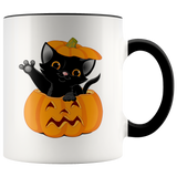 HALLOWEEN Black Cat in Jack O' Lantern Pumpkin Color Accent Coffee Mug