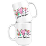 PEACE, LOVE, HAIR 11oz or 15oz COFFEE MUG, Hairdresser