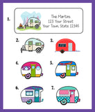 Antique CAMPER TRAILER Return Address LABELS, Personalized - J & S Graphics