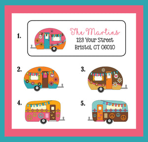 Personalized Antique CAMPER TRAILER Address LABELS, Sets of 30