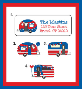 Personalized Antique PATRIOTIC CAMPER TRAILER Return Address LABELS