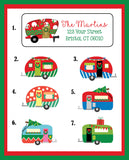 Personalized Antique Christmas CAMPER TRAILER Address LABELS, Sets of 30