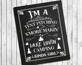 I'M A CAMPIN KINDA GIRL 8x10 Typography Wall Art Poster PRINT, Camper, tent, campfire - J & S Graphics