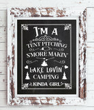 I'M A CAMPIN KINDA GIRL 8x10 Typography Wall Art Poster PRINT, Camper, tent, campfire - J & S Graphics