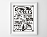 CAMPING RULES Faux Chalkboard or White Background Design Camper PRINT No Frame