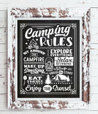 CAMPING RULES Faux Chalkboard or White Background Design Camper PRINT No Frame