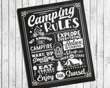 CAMPING RULES Faux Chalkboard or White Background Design Camper PRINT No Frame