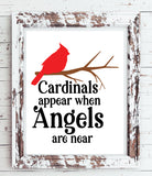CARDINALS Appear when ANGELS are Near 8x10 Typography Print, Instant Download Wall Art, Inspirational Wall Decor, DIY