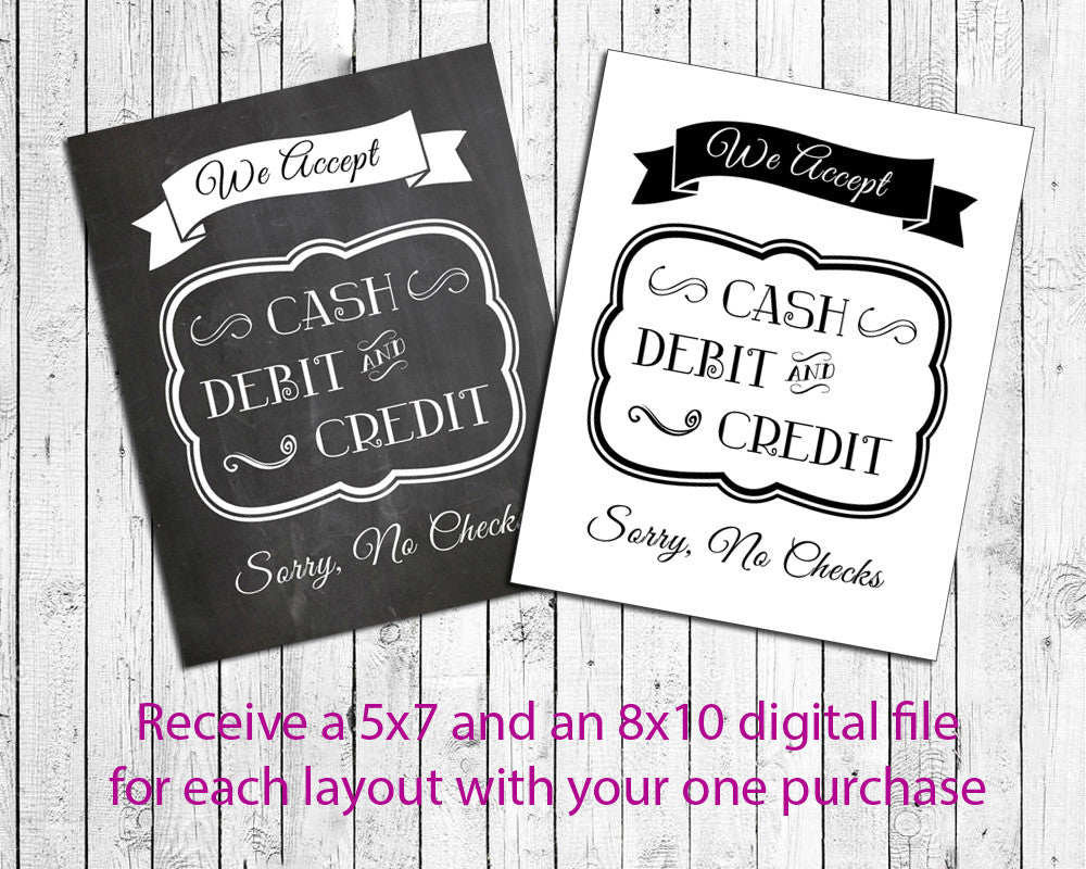 We Accept Cash, Debit and Credit, No Checks Instant Download Business for We Accept Credit Cards Sign Printable Free