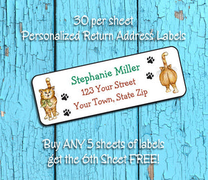 Personalized KITTY CAT BEHIND and Front Personalized Return ADDRESS Labels - J & S Graphics