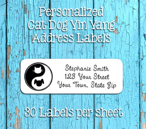 CAT DOG YIN YANG Return Address Labels, Personalized - J & S Graphics