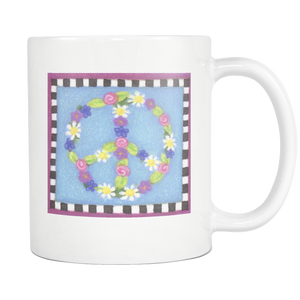 FLORAL PEACE SIGN 11oz White Ceramic Coffee Mug - J & S Graphics