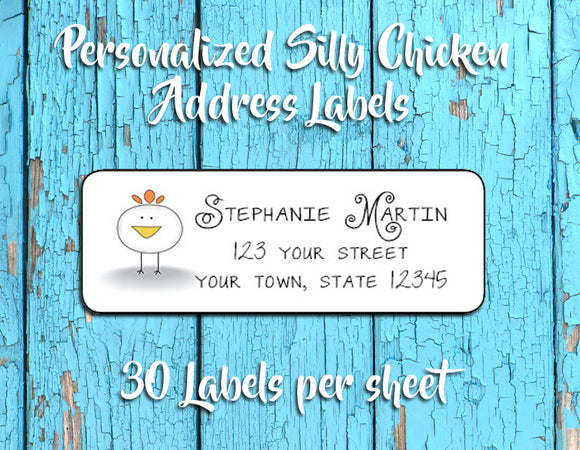 Personalized Cute Round Baby Chick Return ADDRESS Labels, Silly Chicken - J & S Graphics