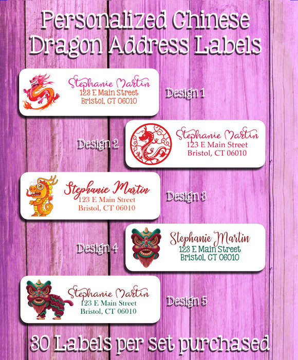 Personalized Chinese Dragons Address Labels, Return Address Labels