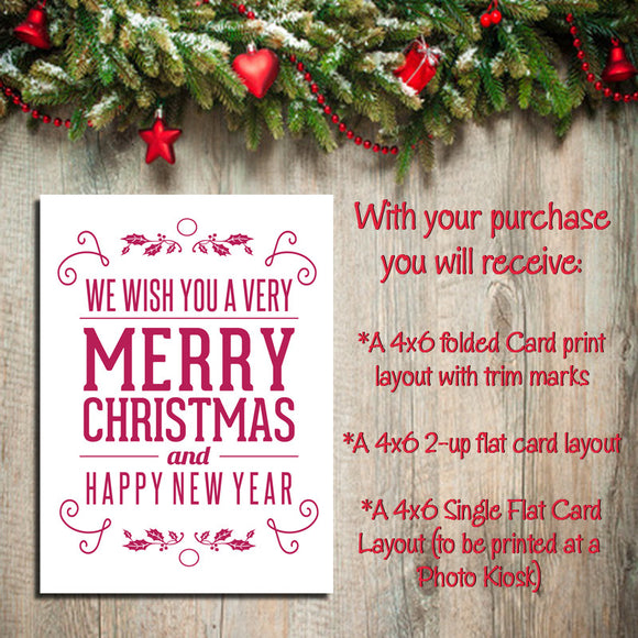 Digital Printable CHRISTMAS CARDS, DIY Instant Download, You Print, Merry - J & S Graphics