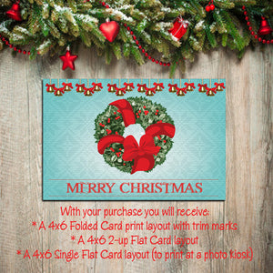 Digital Printable CHRISTMAS CARDS, DIY Instant Download, You Print, Wreath Design - J & S Graphics