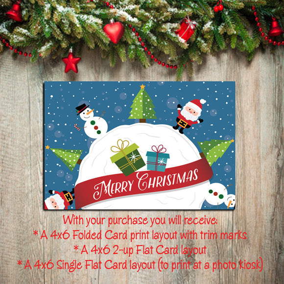 Digital Printable CHRISTMAS CARDS, DIY Instant Download, You Print, Santa & Snowman - J & S Graphics