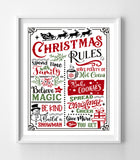 CHRISTMAS RULES 8x10 Typography Art Print, Choice of Faux Chalkboard or White Background