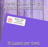 Personalized CHUBBY ANIMALS Address Labels, Cow, Dog, Chicken, Cat, Pig, and more