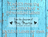 TEACHER from the CLASSROOM of Personalized CLEAR Labels, Heart, Book labels, Teacher Labels, Sets of 30 - J & S Graphics