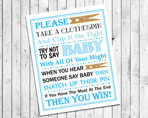 Baby Shower Game Blue Clothespin Game Printable, Instant Download, Baby Sprinkle Game, Blue Design 8x10 - J & S Graphics