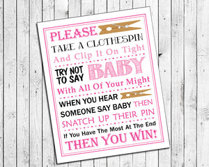 Pink Clothespin Game Printable for Baby Shower - Instant Download - Baby Shower Game Print - J & S Graphics