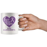 END ALZHEIMER'S Love Never Forgets purple ribbon 11oz or 15oz COFFEE MUG