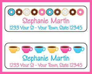 Personalized COFFEE and DONUTS Return Address LABELS, Donut - J & S Graphics