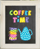 COFFEE TIME 8x10 Kitchen Wall Art Decor PRINT Faux Chalkboard Design - J & S Graphics