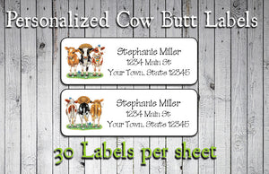 Personalized Funny and Cute COW BUTTS Return ADDRESS Labels - J & S Graphics