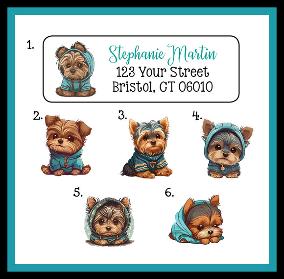 Personalized Cozy YORKSHIRE TERRIERS Labels, Property of, ADDRESS Labels
